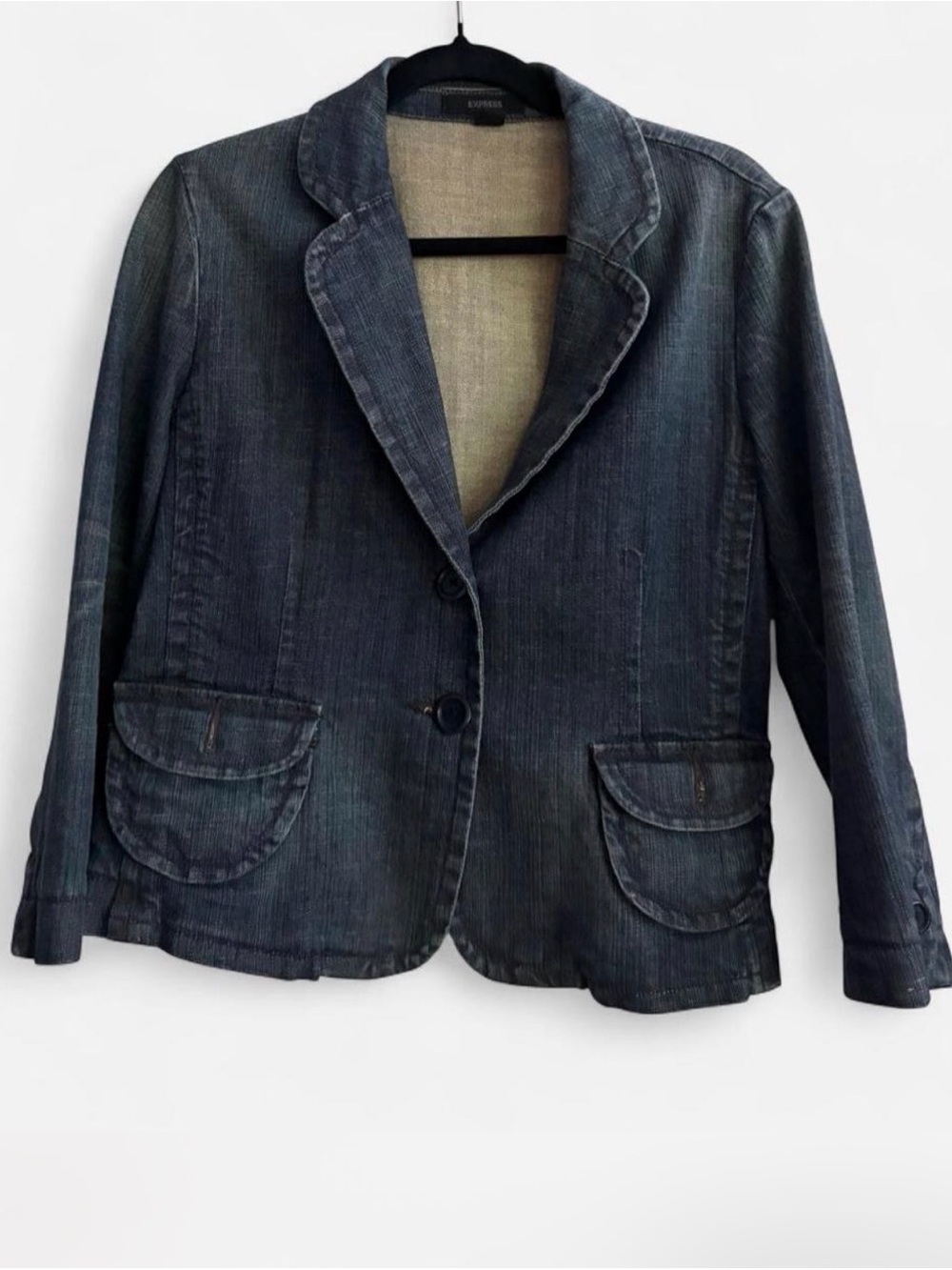 Dark Wash Fitted Jean Jacket Y2K Lorelai Gilmore inspired Express Denim Blazer L